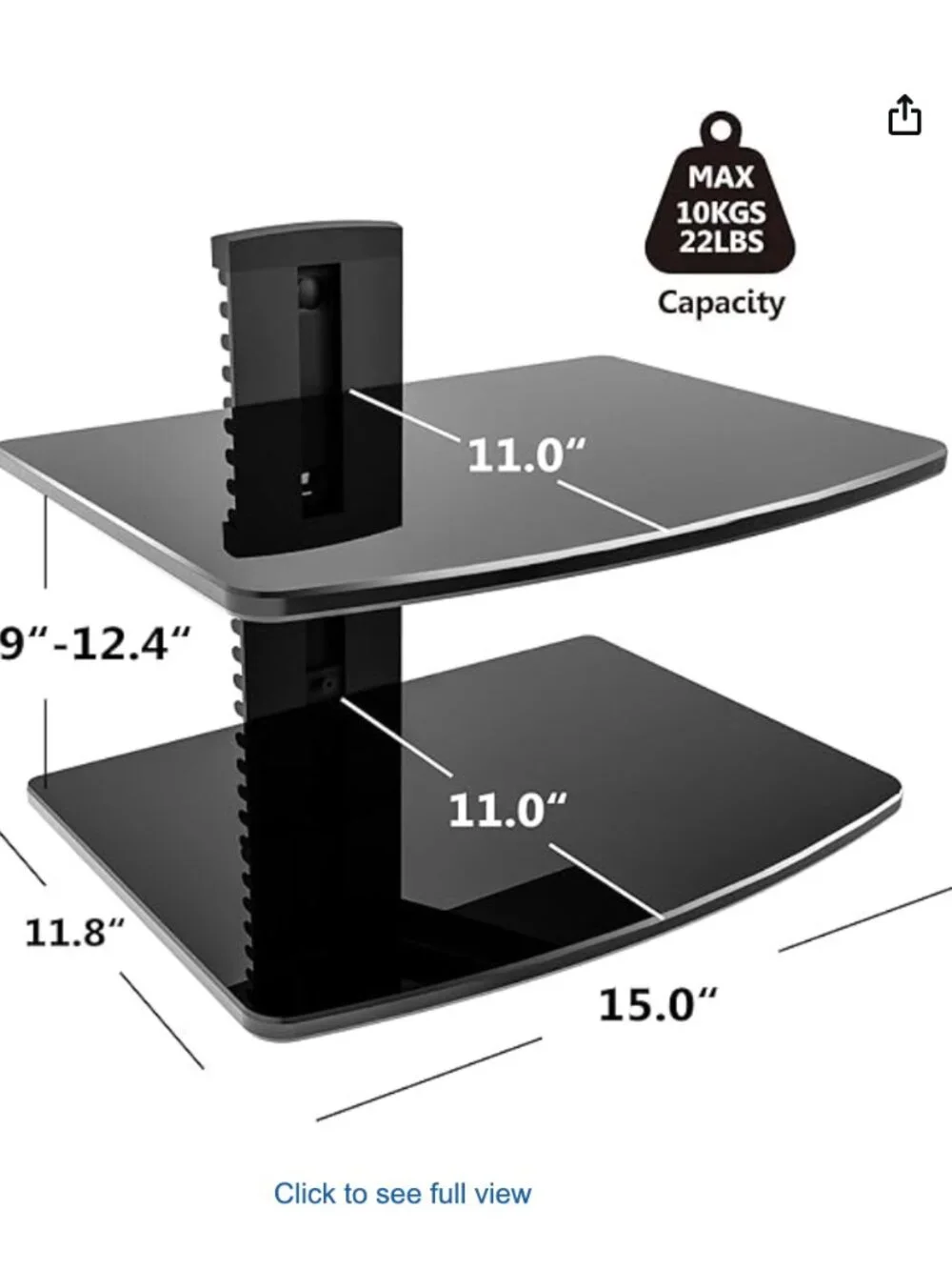 NEW FITUEYES DS203801GB Tempered Glass Wall Mount Shelves